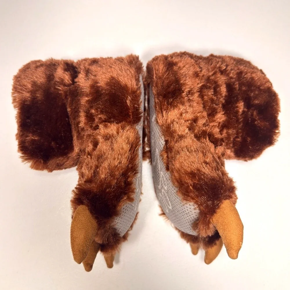 Millffy Brown Bear Paw Slippers Kids 13-3 Monster Claw Plush Fuzzy Non-Slip M